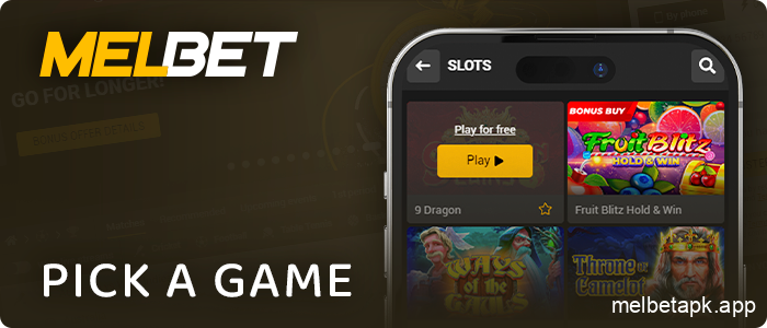 Select a casino game in the Melbet application