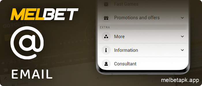 How to contact support via email using the Melbet app
