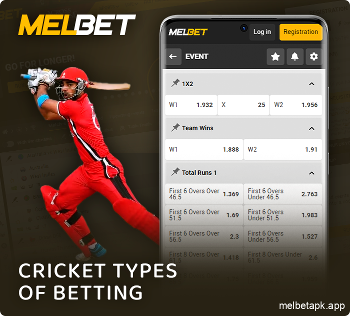 Cricket betting option on Melbet app