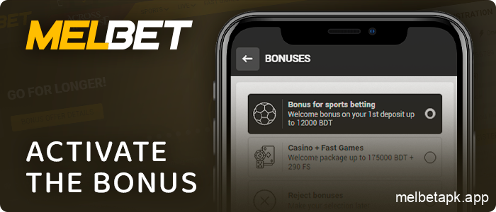 Select a sports bonus when registering on Melbet app