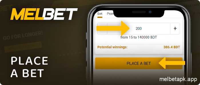 Enter amount and place your bet on a cricket match at Melbet
