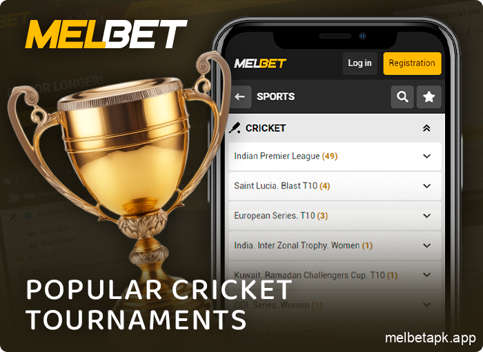 Cricket tournament events to bet on on Melbet app