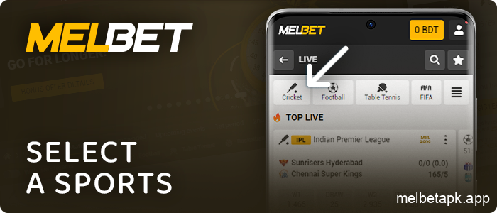 Choose a sport to bet on at Melbet
