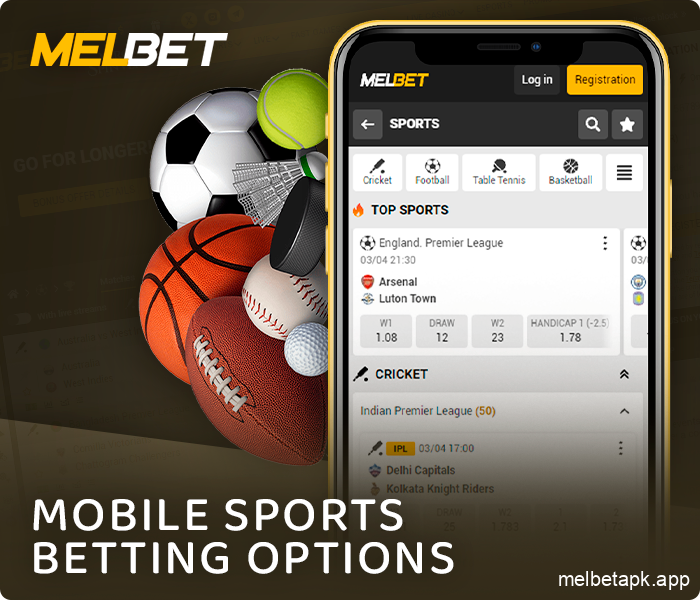 Sports betting options in the Melbet app