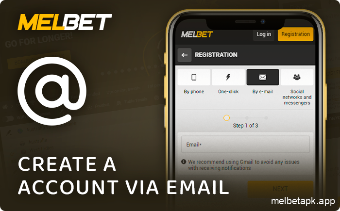 Register in the Melbet app by email